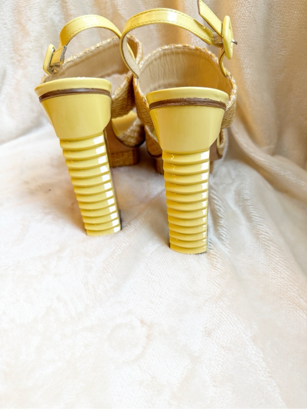 NWOT Aperlai Wicker and Yellow Leather Platform Sandal - Picture 4 of 6